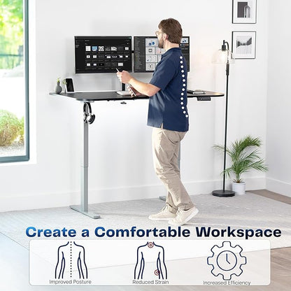VIVO Electric 63 x 32 in Standing Desk, Memory Height Adjustment, 1B Series, Black Carbon Fiber Top Gray Frame, DESK-KIT-1G1R