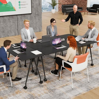 Folding Conference Table, Rectangular Conference Room Tables, Mobile Modular Training Table, Solid Steel Frame,Thickened Panel,for Offices,Meeting Room,Offices andSchools (2, A-Black, 47in)