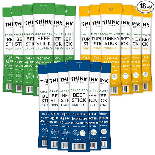 Think Jerky Meat Stick Variety Pack, High Protein, Sugar Free, Gluten Free, No Nitrates Keto Paleo Friendly - 0.5 oz Sticks, 18 Pack