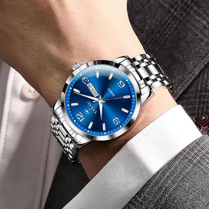 Stainless Steel Mens Watches with Day Date Quartz Analog Large Face Classic Watch Arabic Numerals Dress Luminous Rlojes para Hombres