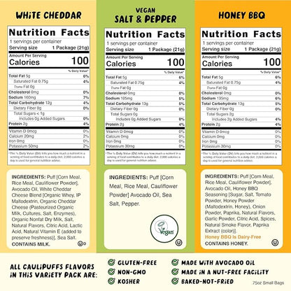 CauliPuffs - Corn, Rice, and Cauliflower Gluten Free Puffed Snack (15 x 0.75oz Bags, Variety Pack)