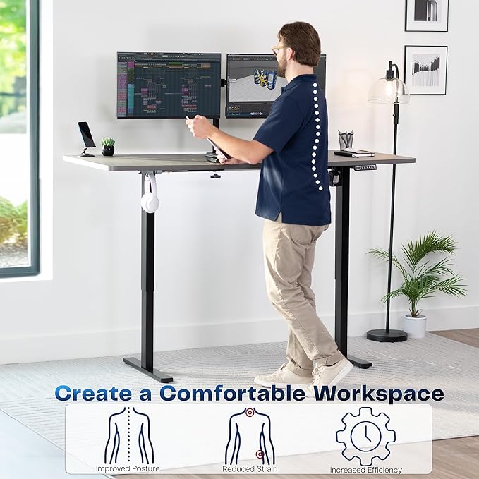 VIVO Electric 71 x 30 in Standing Desk, Memory Height Adjustment, 1B Series, Dark Gray Top Black Frame, DESK-KIT-1B7G