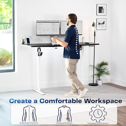 VIVO Electric 71 x 30 in Standing Desk, Memory Height Adjustment, 1B Series, Black Top White Frame, DESK-KIT-1W7B