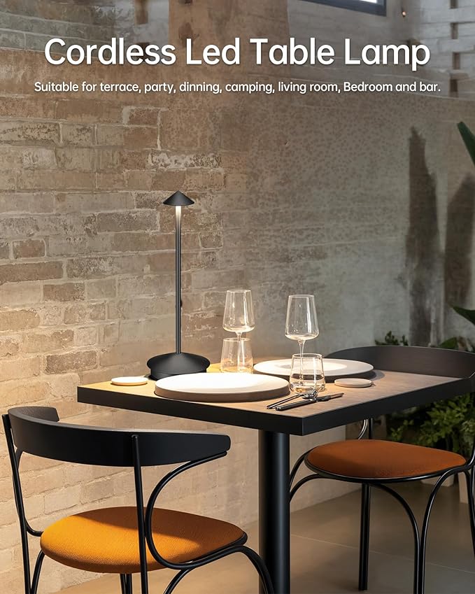 Portable Led Cordless Lamp Table Light, Rechargeable 6000mAh Battery Outdoor Table Lamp for Dinning Restaurant Patio Bedroom Camping, IP54 Waterproof, Dimmable