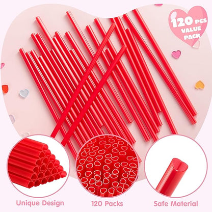 JOYIN 120 PCS Valentine Heart Shaped Red Straws, Reusable Drinking Cute Straw for Valentine Cocktail Party, Birthday Party, Bridal Shower, Wedding Supplies