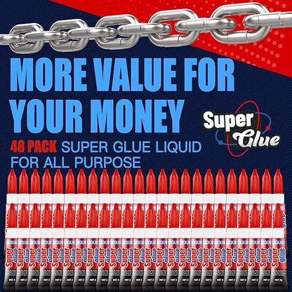 3 Gram (Pack of 48) Single Use Super Glue Liquid, Super Fast, Thin & Strong Adhesive Superglue, Cyanoacrylate Glue for Hard Plastics, DIY Craft, Ceramics, Leather, Metal Etc