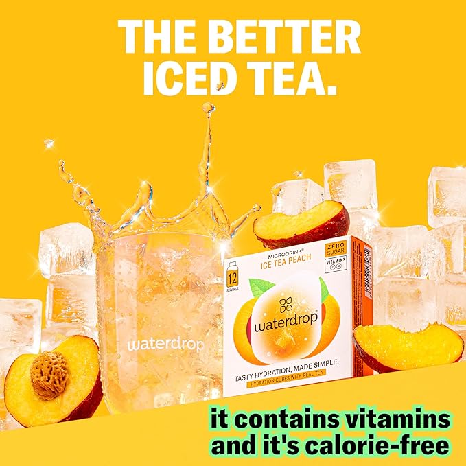 Waterdrop Hydration Cubes With Vitamin C, B Vitamins and Electrolytes, 3 Iced Tea Flavor Electrolyte Variety Pack, Flavored Water Enhancer Cubes for Still & Sparkling Water, Sugar Free, 36 Count