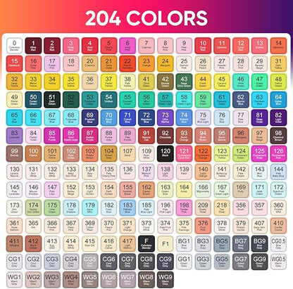 204 Colors Alcohol Markers, Art Markers for Kids Adults Artists Coloring Book Painting Sketching, Dual Tip Drawing Marker Set Perfect for Boys Girls Students Gift (204)
