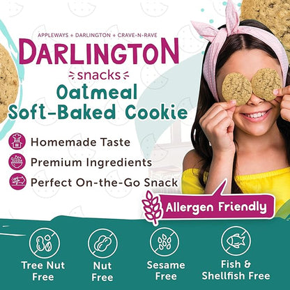 Darlington Snacks Individually Wrapped Oatmeal Cookies Soft Baked, 100% Nut Free Soft Baked Cookies Oatmeal, Made in USA, 0.75 Oz, 216 Count