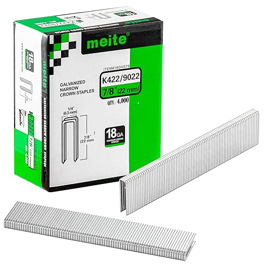 meite 18 Gauge 1/4-Inch Narrow Crown Staples, 7/8-Inch Length Heavy Duty Galvanized Upholstery Staples for Electric or Pneumatic Narrow Crown Staple Guns (4,000 PCS)