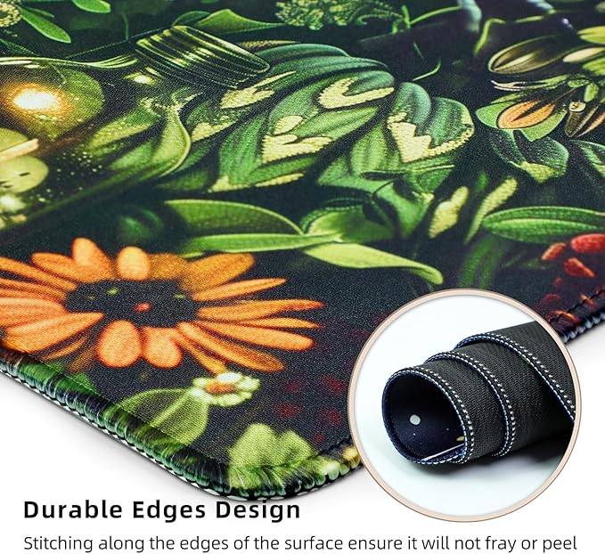 Gaming Mouse Pad for Computer,Large Mouse Pads for Desk Keyboard,Skull Desk Mat Laptop,Dark Green Plant Pattern Art XXL Waterproof Keyboard Pad,Extended Big Non-Slip Rubber Mousepad