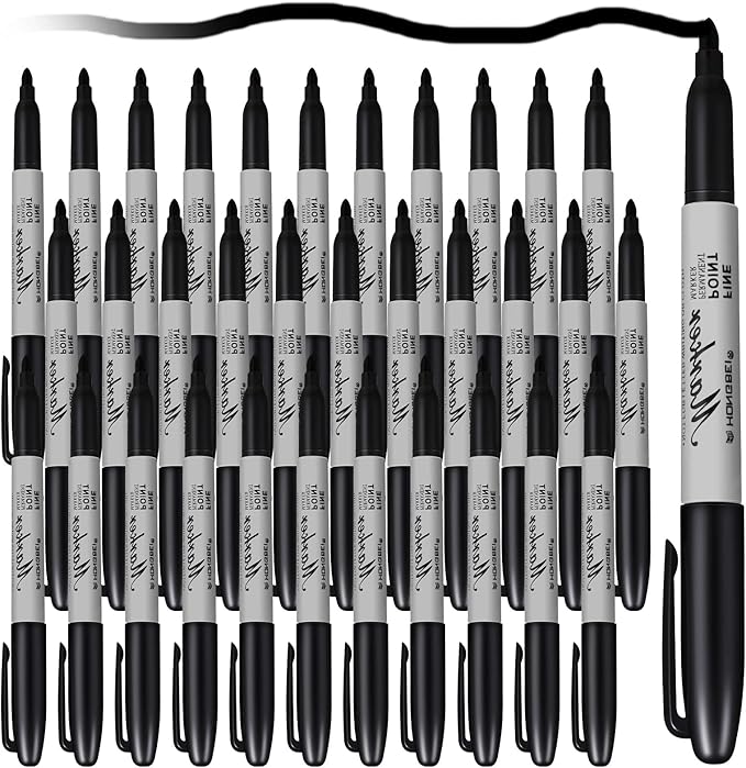 Thenshop 60 Pack Black Permanent Markers Bulk Fine Tip Permanent Marker Set Quick Drying Fine Point Pens for Classroom, Office, Home, Work on Wood, Metal, Stone, Glass, Christmas Office Gifts