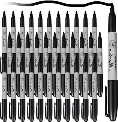 Thenshop 60 Pack Black Permanent Markers Bulk Fine Tip Permanent Marker Set Quick Drying Fine Point Pens for Classroom, Office, Home, Work on Wood, Metal, Stone, Glass, Christmas Office Gifts