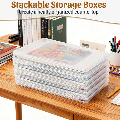 6 Pack Photo Storage Box, Clear Photo Organizers and Storage for 8" x 10" Picture, Plastic Scrapbook Paper Storage with Snap-Tight Latch for Crafts,Board Game,Office Supplies, Files