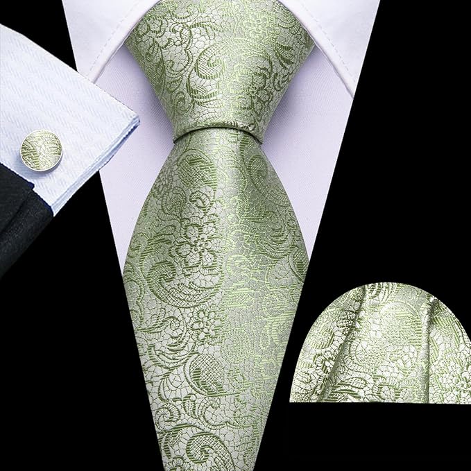 Barry.Wang Tie Sets for Men Silk Solid Necktie Stain Ties Handkerchief Pocket Square Cufflinks Wedding Business Dyed