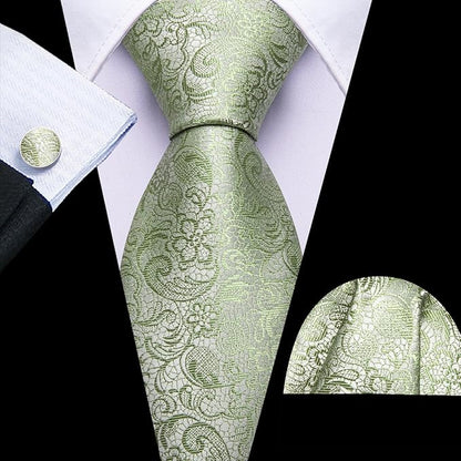 Barry.Wang Tie Sets for Men Silk Solid Necktie Stain Ties Handkerchief Pocket Square Cufflinks Wedding Business Dyed