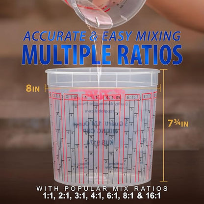 Custom Shop Paint Mixing Cups, 5-Quart (48 Pack) - Plastic Measuring Cups for Liquids, Automotive Painting, Epoxy Resin, Acrylic Arts, Crafts, Disposable or Reusable, Graduated, Mixing Ratios