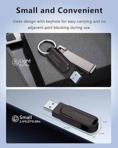 512GB USB Flash Drive, 3.0 - USB C & USB A 2-in-1 Memory Stick, Jump Drive with Keychain, Storage Photos Thumb Drives for iPhone 17/16/15, Android Phones, Laptops, Mac, iPad, Desktops, Tablet
