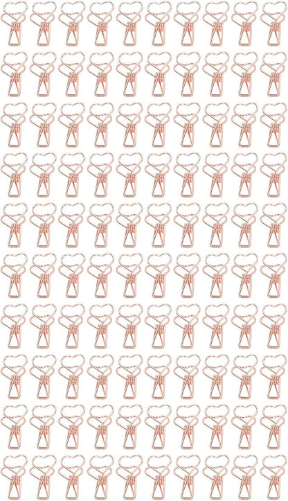 Clips in Assorted Sizes, Medium Metal Paper Clips, 100 Pcs Rose Gold - Strong Clamping Force, Hollow Heart Shape, Cute Office Document Accessories (Pink Gold)
