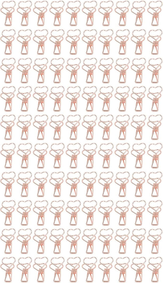 Clips in Assorted Sizes, Medium Metal Paper Clips, 100 Pcs Rose Gold - Strong Clamping Force, Hollow Heart Shape, Cute Office Document Accessories (Pink Gold)