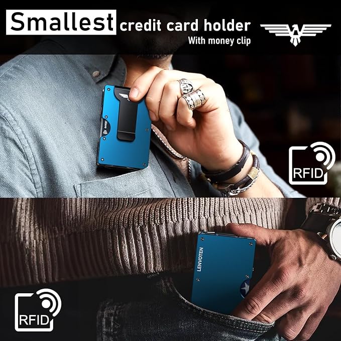Upgraded Hinged Minimalist Wallet for Men | Slim Metal RFID Blocking Wallet | Credit Card Holder & Money Clip Holds 20 Cards | Premium Scratch-Resistant Finish | Ideal Gift for Men