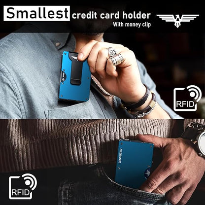 Upgraded Hinged Minimalist Wallet for Men | Slim Metal RFID Blocking Wallet | Credit Card Holder & Money Clip Holds 20 Cards | Premium Scratch-Resistant Finish | Ideal Gift for Men