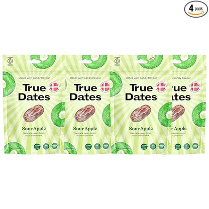 True Dates Candy Dates - Sour Apple - Dates With Candy Flavor, Vegan, No Added Sugar, Gluten Free - 3.5oz Bags (4 Pack)