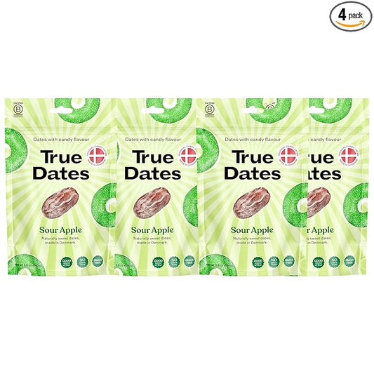 True Dates Candy Dates - Sour Apple - Dates With Candy Flavor, Vegan, No Added Sugar, Gluten Free - 3.5oz Bags (4 Pack)