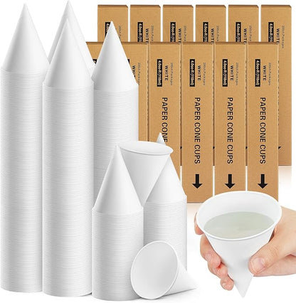 Roshtia 2400 Pcs 4 oz Paper Cone Cups Thicken Disposable Cone Cups for Shaved Ice, Slushies Water Cooler Dispenser, White