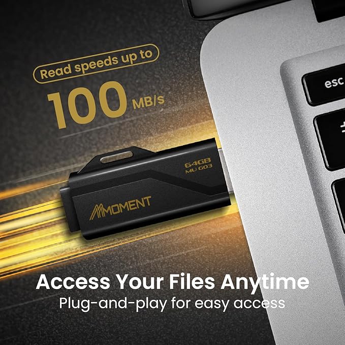 Moment 64GB (4-Pack) MU G03USB Flash Drive 4-Pack – USB 3.2 Memory Stick with Protective Cap and Keychain Loop, Up to 100MB/s Read, 30MB/s Write – Plug & Play USB Drive for PC, Mac, TV, Car