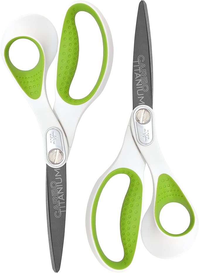 Westcott 16926 8-Inch Heavy-Duty CarboTitanium Scissors For Office and Home, Green/White, 2 Pack