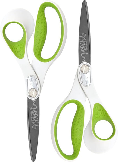 Westcott 16926 8-Inch Heavy-Duty CarboTitanium Scissors For Office and Home, Green/White, 2 Pack