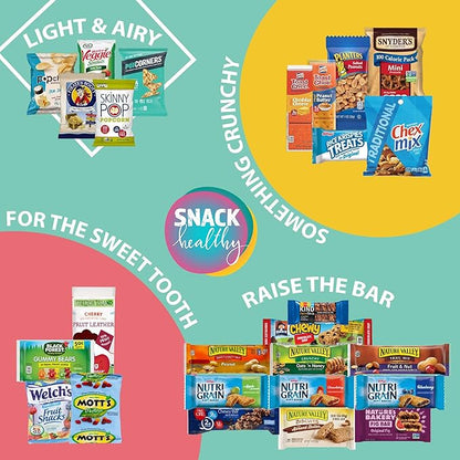 Gift A Snack - Thanksgiving, Holiday, Christmas Stocking Stuffer Healthy Snack Box Care Package + Greeting Card (60 Count) Birthday Treats Gift Basket, Nutritious Granola Breakfast Bars