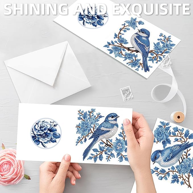 jinglinhh 12pcs Diamond Art Painting Butterfly Bluebird Greeting Cards with Envelopes, DIY Card Making Kits for Adults, Diamond Art Postcards Christmas Cards Craft Gifts