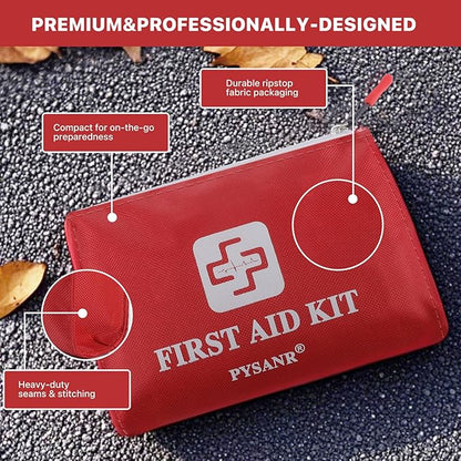 Small First Aid Kit, 150 Piece with Foil Blanket & Scissors, Mini First Aid Bag for Emergency, Home, Camping, Travel, Sports, Office, Outdoor, Car, School
