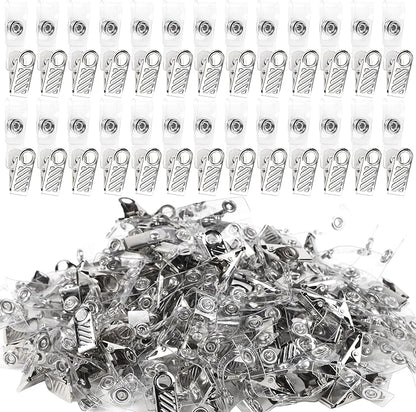 Happy Trees 200 Pcs Metal Badge Clips with Clear PVC Straps, ID Holder Clip for Badge Holders, Name Tags, ID Cards, Work Badges