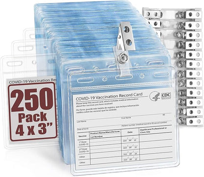 Mifflin-USA Horizontal No Zip Card Protector with Metal Clip and Vinyl Straps (Clear, 4x3 Inch, 250 Pack), Quick Load PVC ID Name Badge with Clips