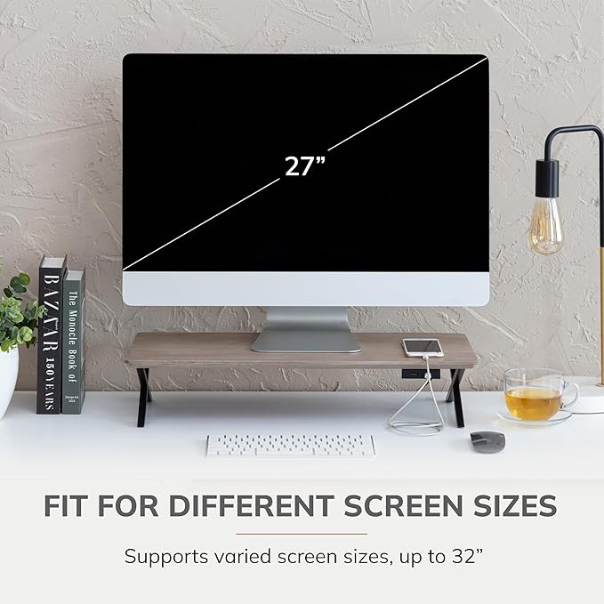 Anji Mountain Monitor Stand - Desktop Organizer & Laptop Riser, Ergonomic Monitor Riser, Space-Saving Monitor Stand for Desk, Durable Construction, Easy Assembly, Ideal for Home & Office,Biscotti