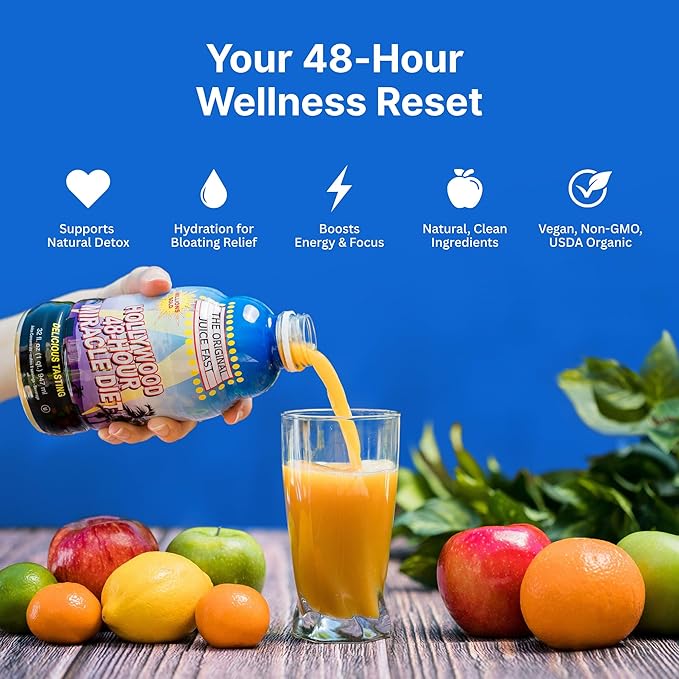 Hollywood diet - 48-Hour Miracle Fruit Juice Cleanse Diet 3-Pack, Detox Cleanse for Weight Loss & Rejuvenation, Food Replacement, Fast Acting Diet, Weight Loss Drink, 32 Fl. Oz.
