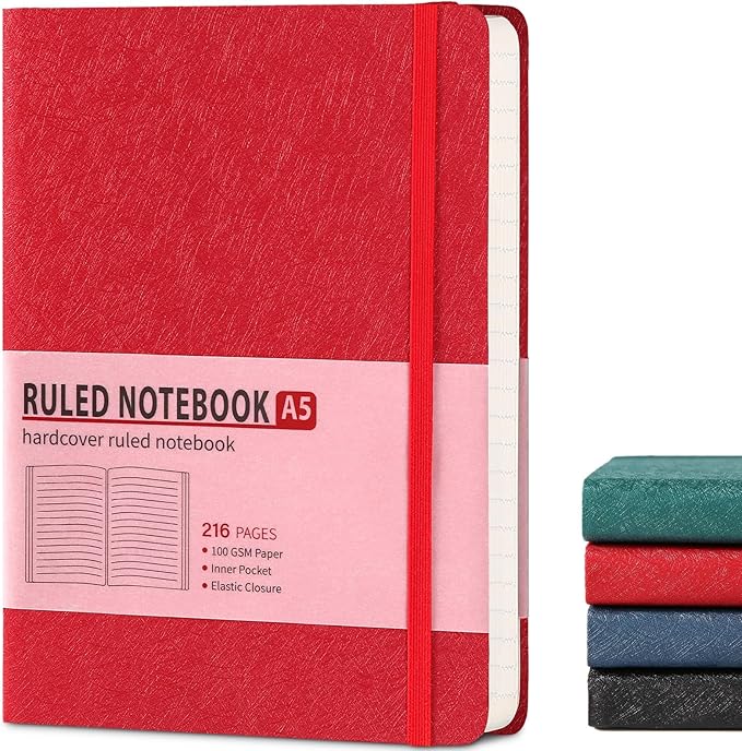 Lined Journal Notebook for Women Men 216 Pages A5 Hardcover Journals for Writing Daily Journaling Notebook for Work, School, Note Taking, Business, Travel Red