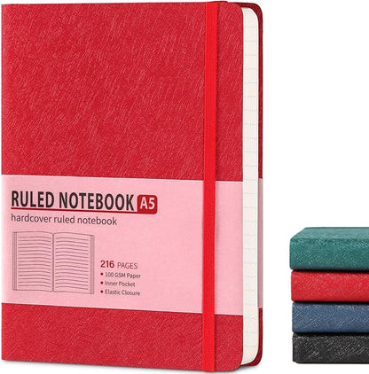 Lined Journal Notebook for Women Men 216 Pages A5 Hardcover Journals for Writing Daily Journaling Notebook for Work, School, Note Taking, Business, Travel Red