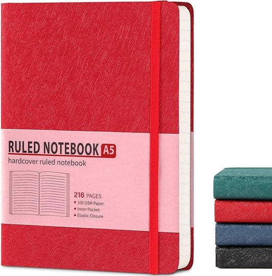 Lined Journal Notebook for Women Men 216 Pages A5 Hardcover Journals for Writing Daily Journaling Notebook for Work, School, Note Taking, Business, Travel Red