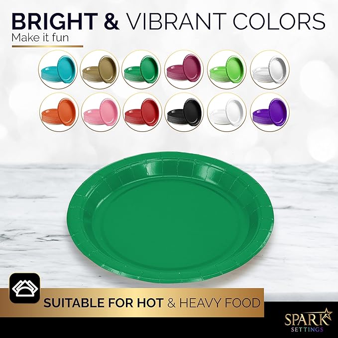 Disposable Paper Plates Green, 6 3/4 Inches Paper Dessert Plates, Strong and Sturdy Disposable Plates for Party, Dinner, Holiday, Picnic, or Travel Party Plates, Pack of 50