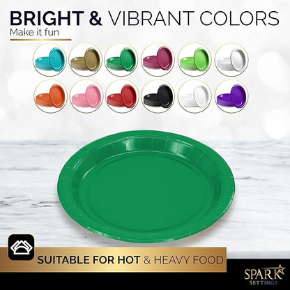 Disposable Paper Plates Green, 6 3/4 Inches Paper Dessert Plates, Strong and Sturdy Disposable Plates for Party, Dinner, Holiday, Picnic, or Travel Party Plates, Pack of 50