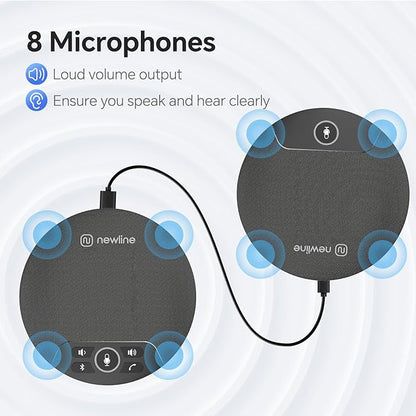 N newline Conference Speaker and Microphone, 2pk Bundle Conference Microphone w/Daisy Chain, 360° Voice Pickup, Noise Reduction, Bluetooth Speakerphone for Large Meetings Team Zoom, NewPie 90