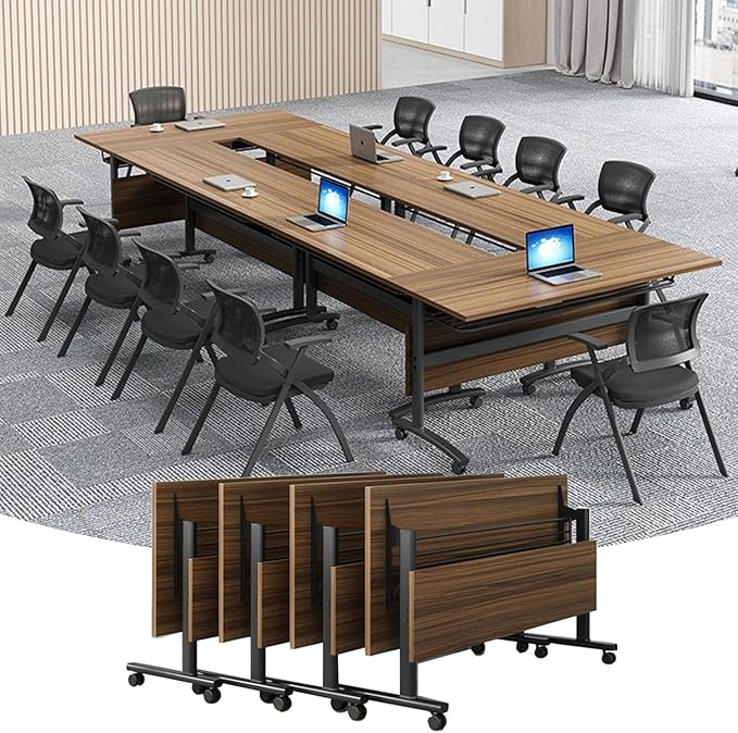 Mobile Conference Table,Modular Meeting Seminar Table,Portable Rolling Conference Training Table with Silent Wheels,Folding Flip Top Conference Room Tables for Office,Classroom,Meeting (8pcs, 70.8in)
