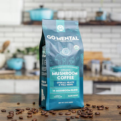Organic 14 Mushroom Coffee Blend Dark Roast, Organic Lion's Mane, Chaga, Red Reishi and more, Chocolate Notes, Enhances Overall Health, Immune Support And Wellbeing, Ground 12 oz Bag