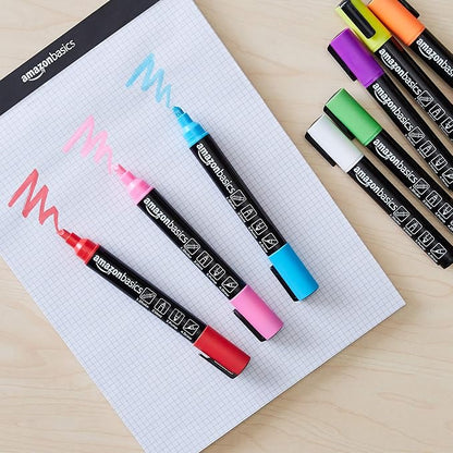 Amazon Basics Bullet/Chisel Reversible Tip Chalk Markers, Bold Point, 8-Pack, Bright Colors