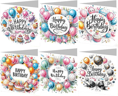 6PCS Diamond Art Painting Greeting Cards,Happy Birthday Cards with Envelopes,DIY Card Making Kits Thank You Card Arts Crafts for Birthday