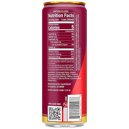 Liquid Death Murder Mystery, Cherry and Spice-Flavored Sparkling Energy, Sugar-Free Energy Drink, 100mg Caffeine, 12 Fl Oz (Pack of 12)